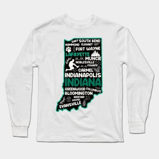 Lafayette Indiana cute map Fort Wayne, Evansville, Carmel, South Bend, Fishers, Hammond, Gary Long Sleeve T-Shirt